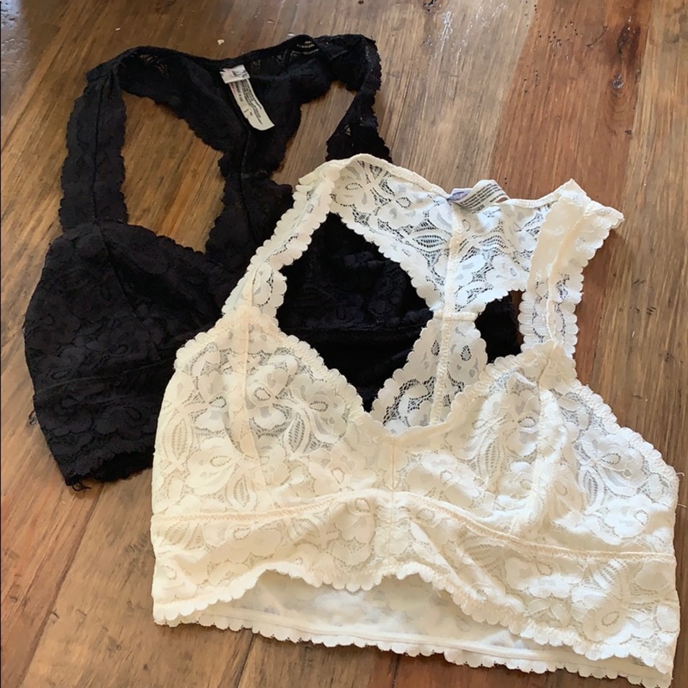 Free People Galloon Lace Racerback Black White XS
